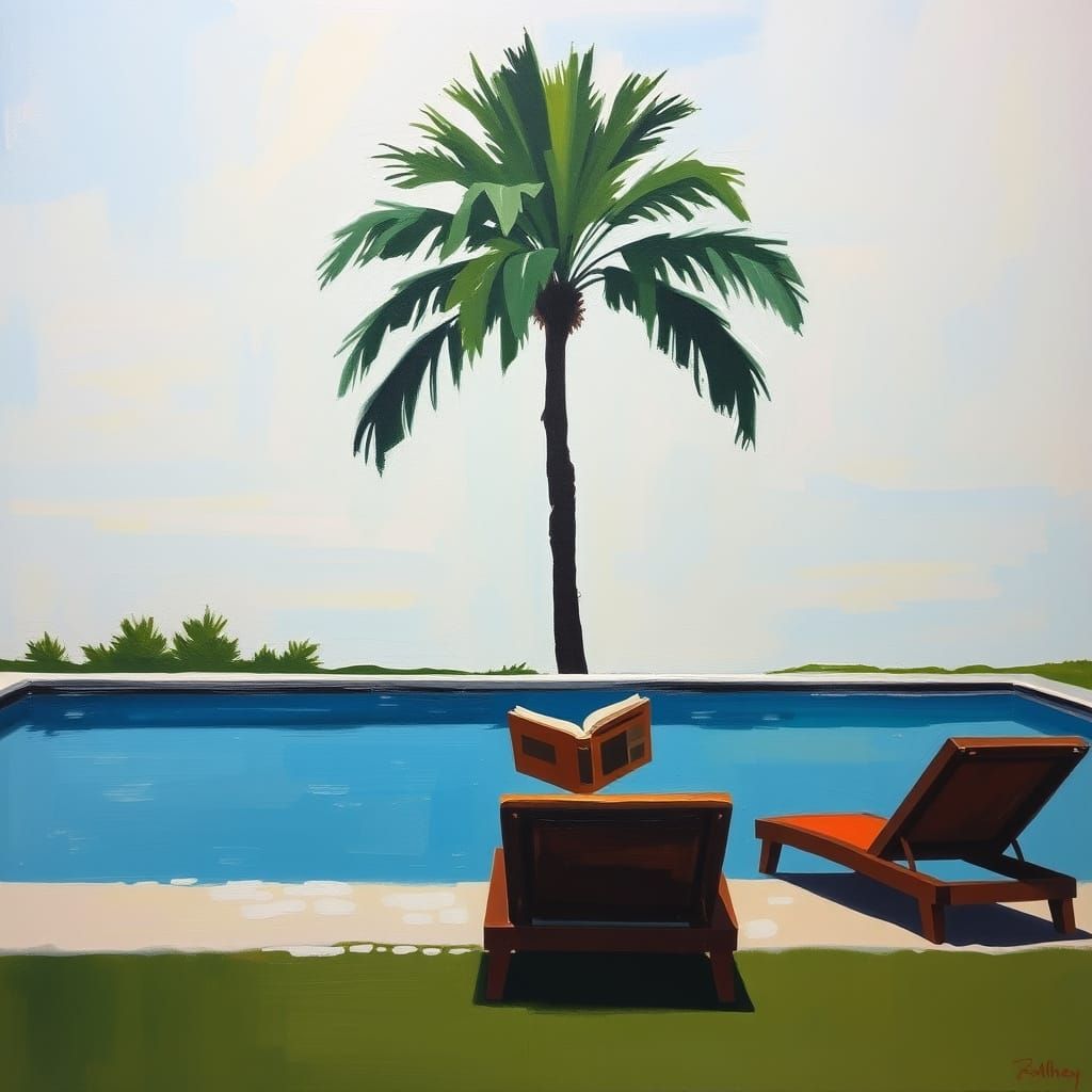 Expressionist Modernist Painting of Reading by a Palm Tree