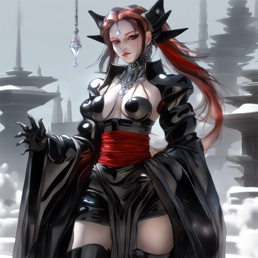 Crystalline Neko Emerges in Smoke: Giger-esque Art