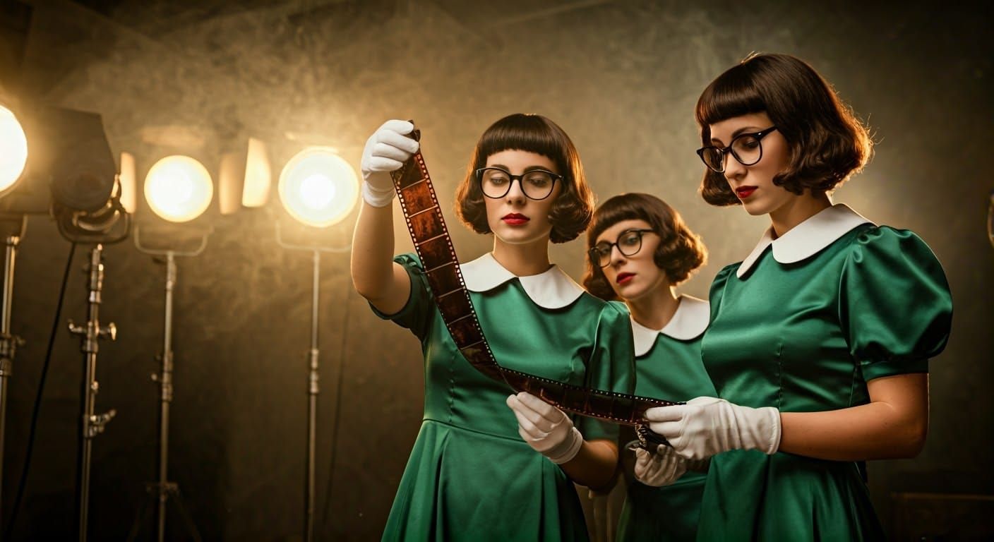 Women Examining Film Strip in Classic Hollywood Style