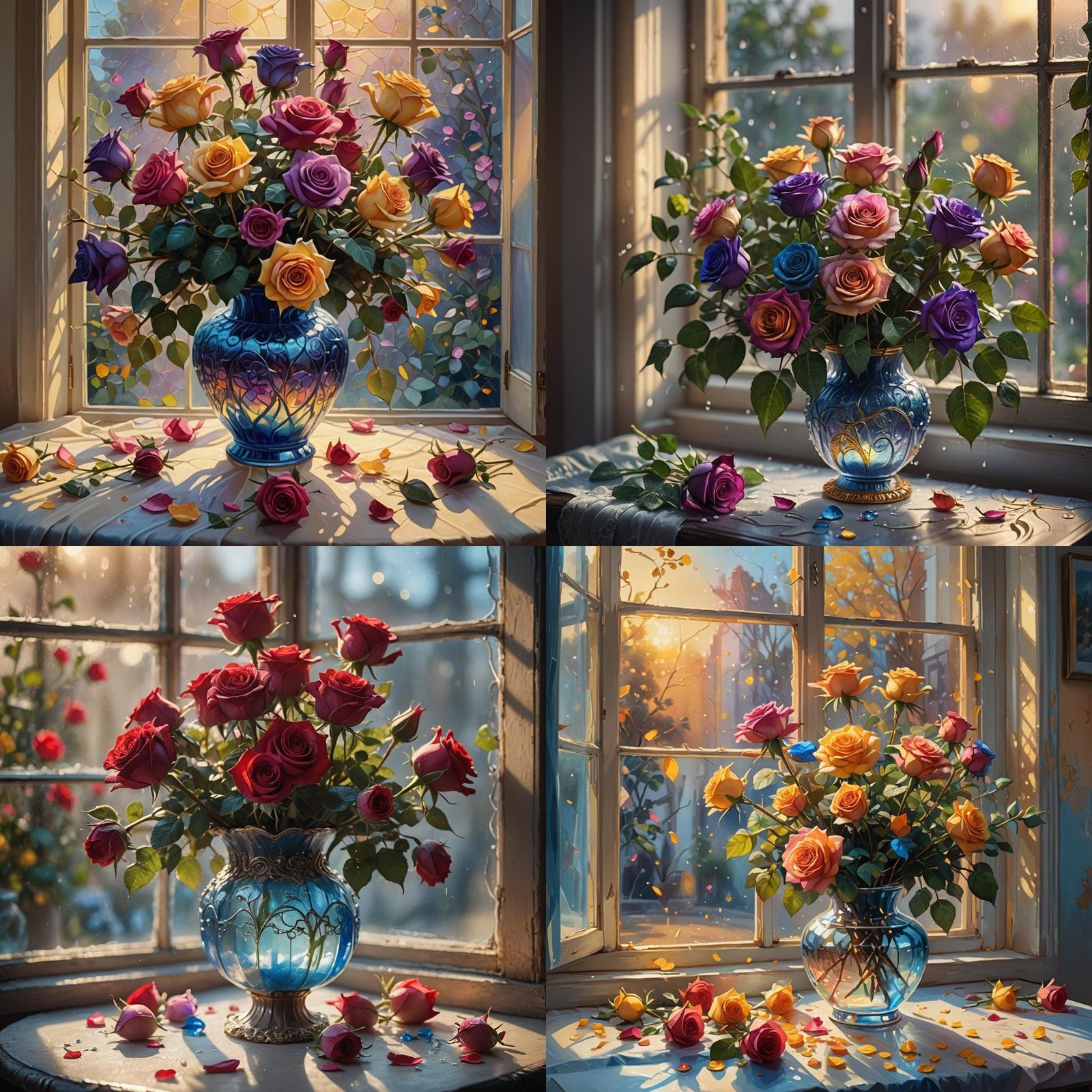 Colorful Roses by Window: Detailed Matte Painting