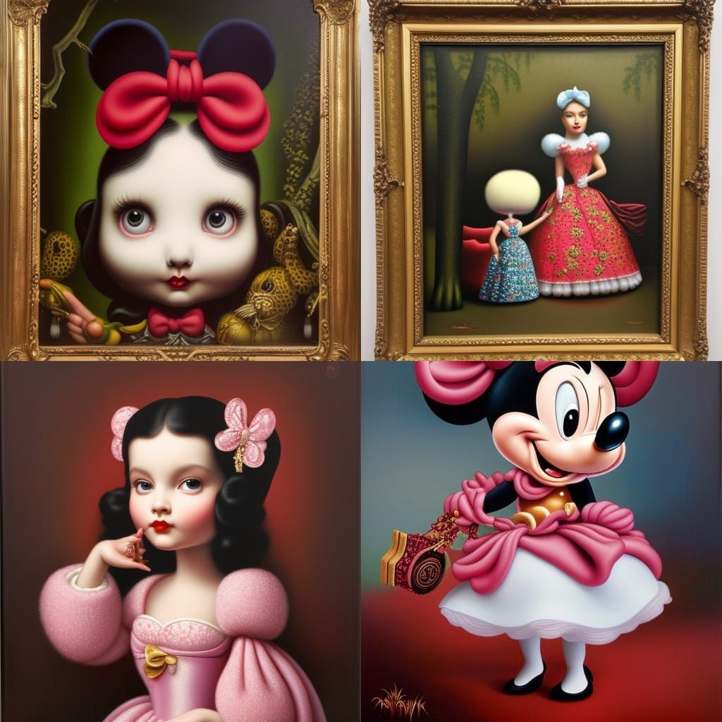 Minnie Mouse in Rococo Pop Surrealism Oil Painting