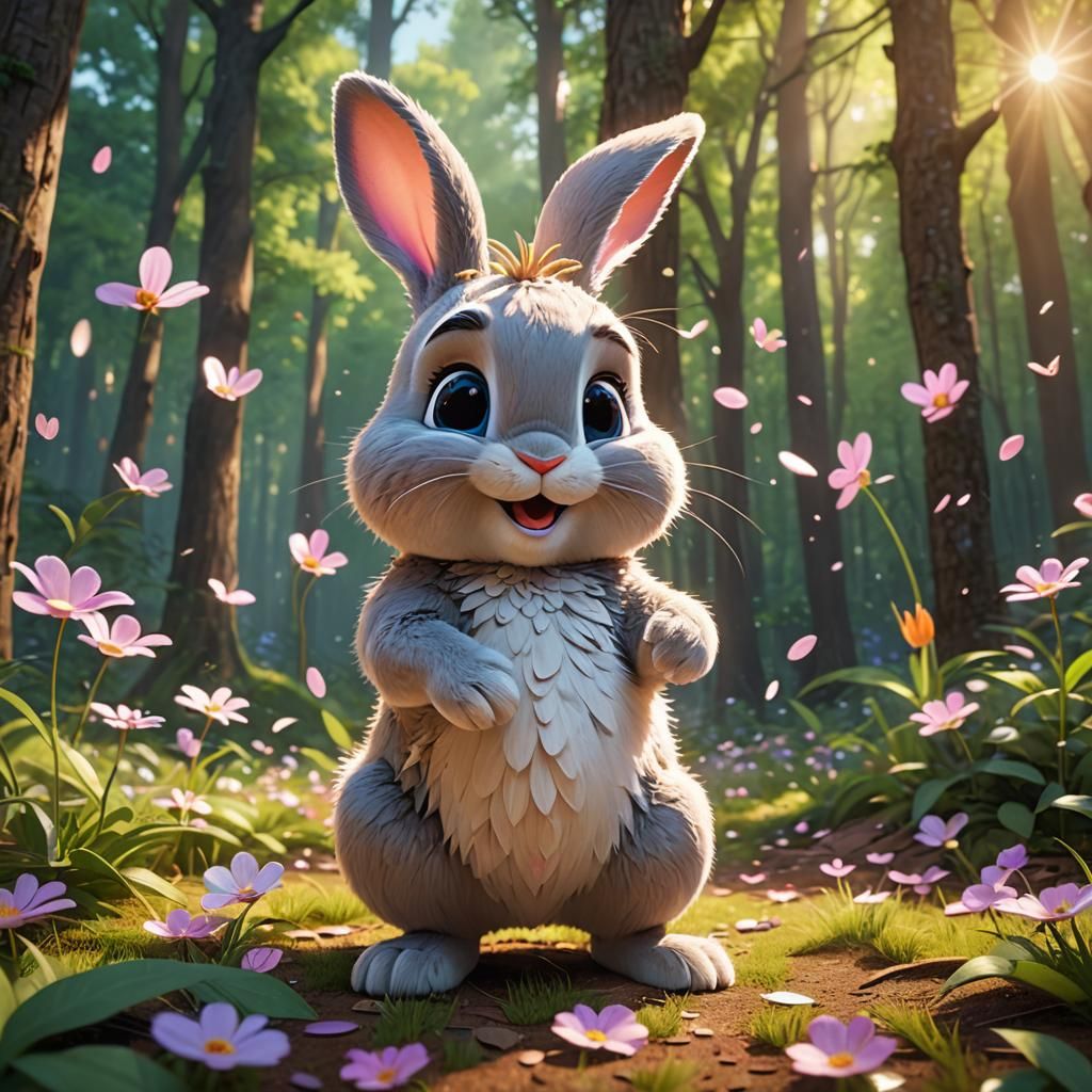 Cute Bunny in Sunny Forest: Pixar-Style 3D Art