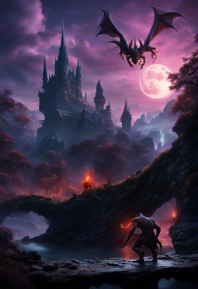 Demon Crawling Near River: Fantasy Concept Art