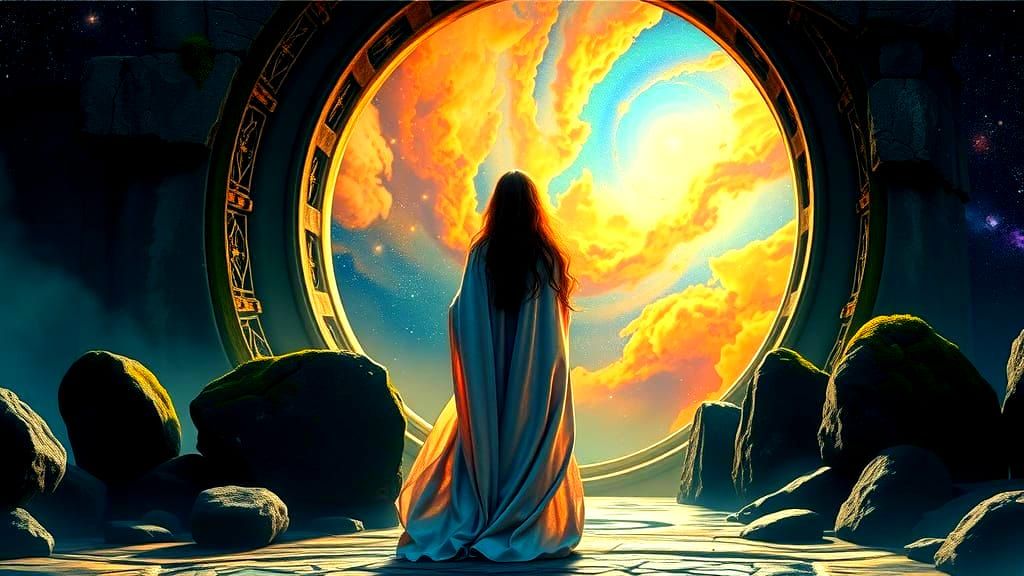 Ethereal Portal to Cosmic Nebula in Visionary Art