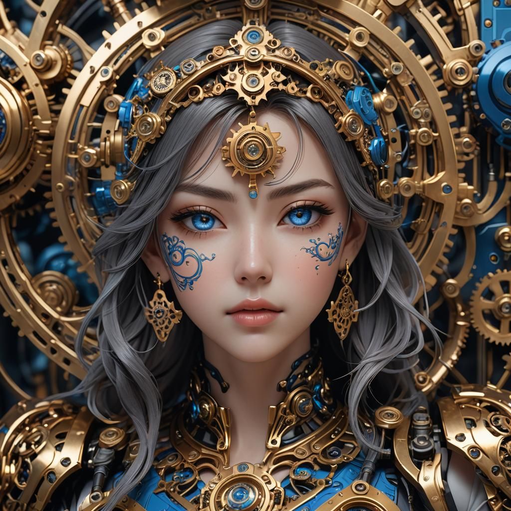 Hyperrealistic Anime Woman with Mechanical Parts