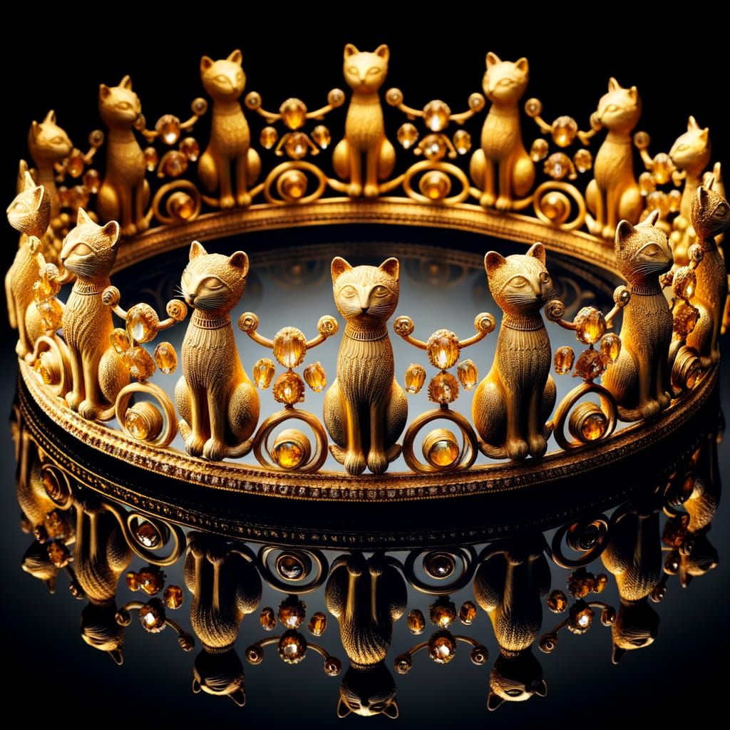 Ornate Golden Diadem with Cat Beads, Grecian Style