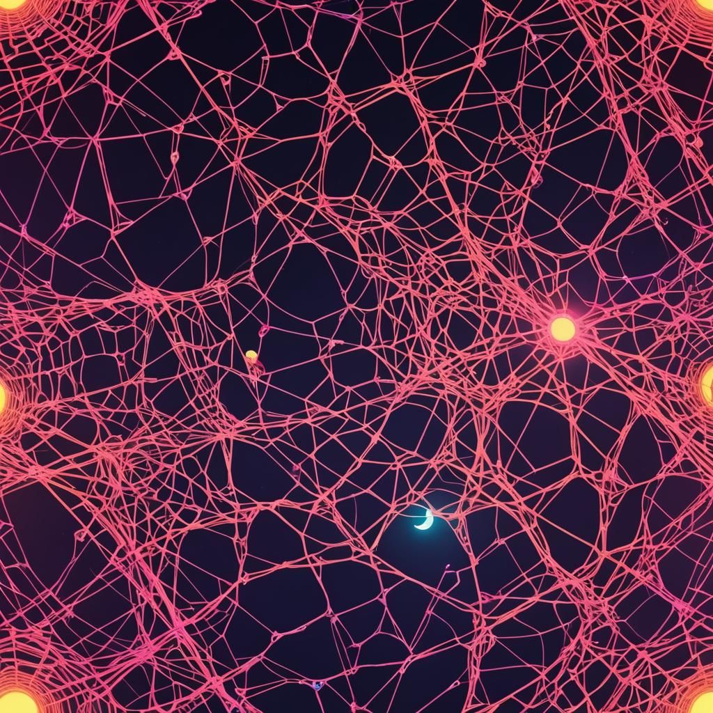 Synthwave Moon Spiders Weaving Neon Webs