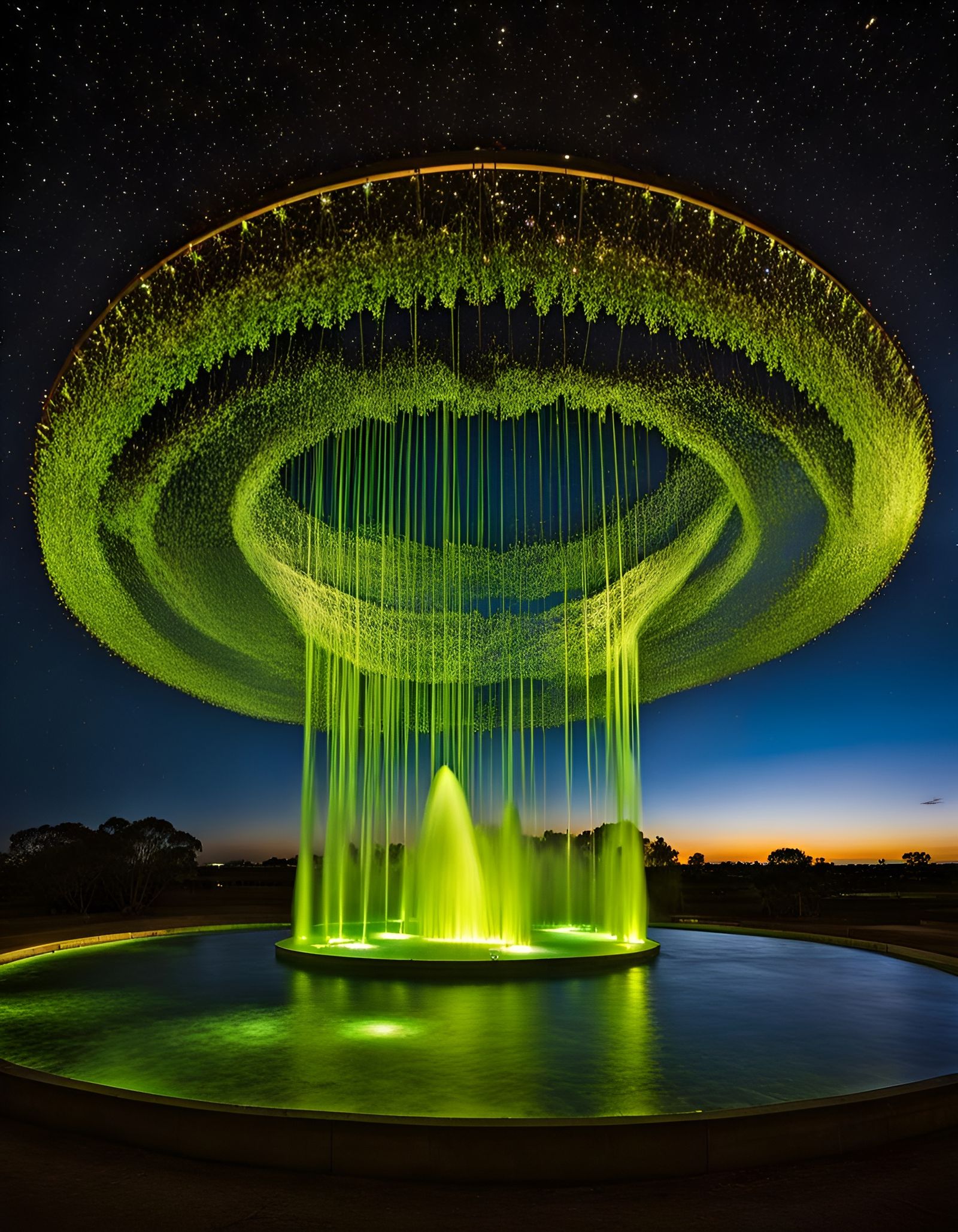 Antigravity Uranium Fountain in Night Sky