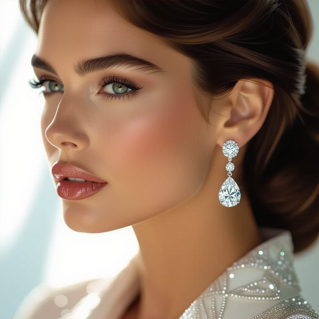 Elegant Woman's Face with Diamond Earring in Soft Light