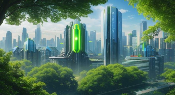 Vibrant Futuristic Metro Park in Hyper-Realistic Digital Art