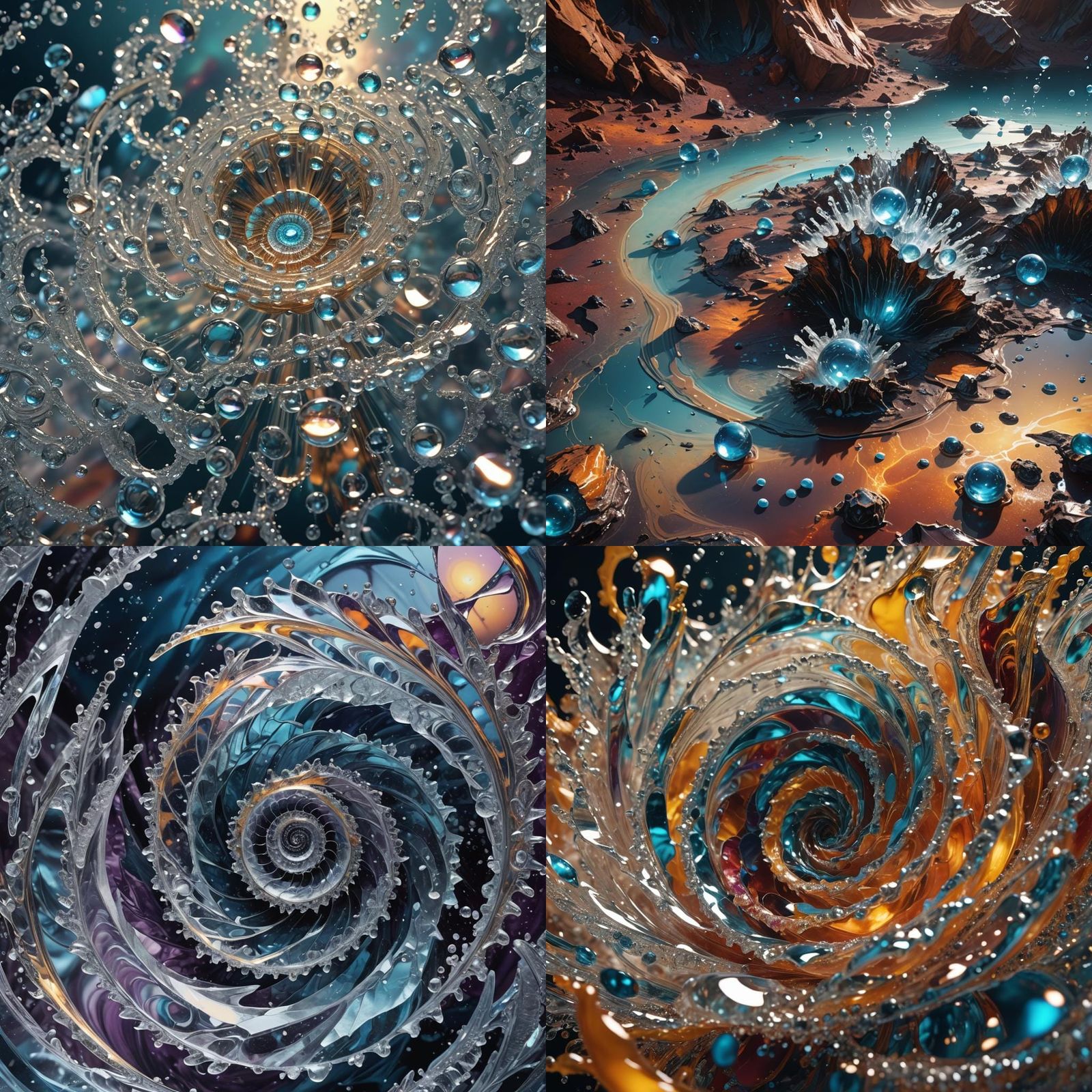 Hyperrealistic Crystallized Water Spirals in Splash Art Styl...