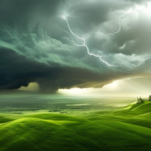 Stormy City View from Green Hill: Digital Matte Painting