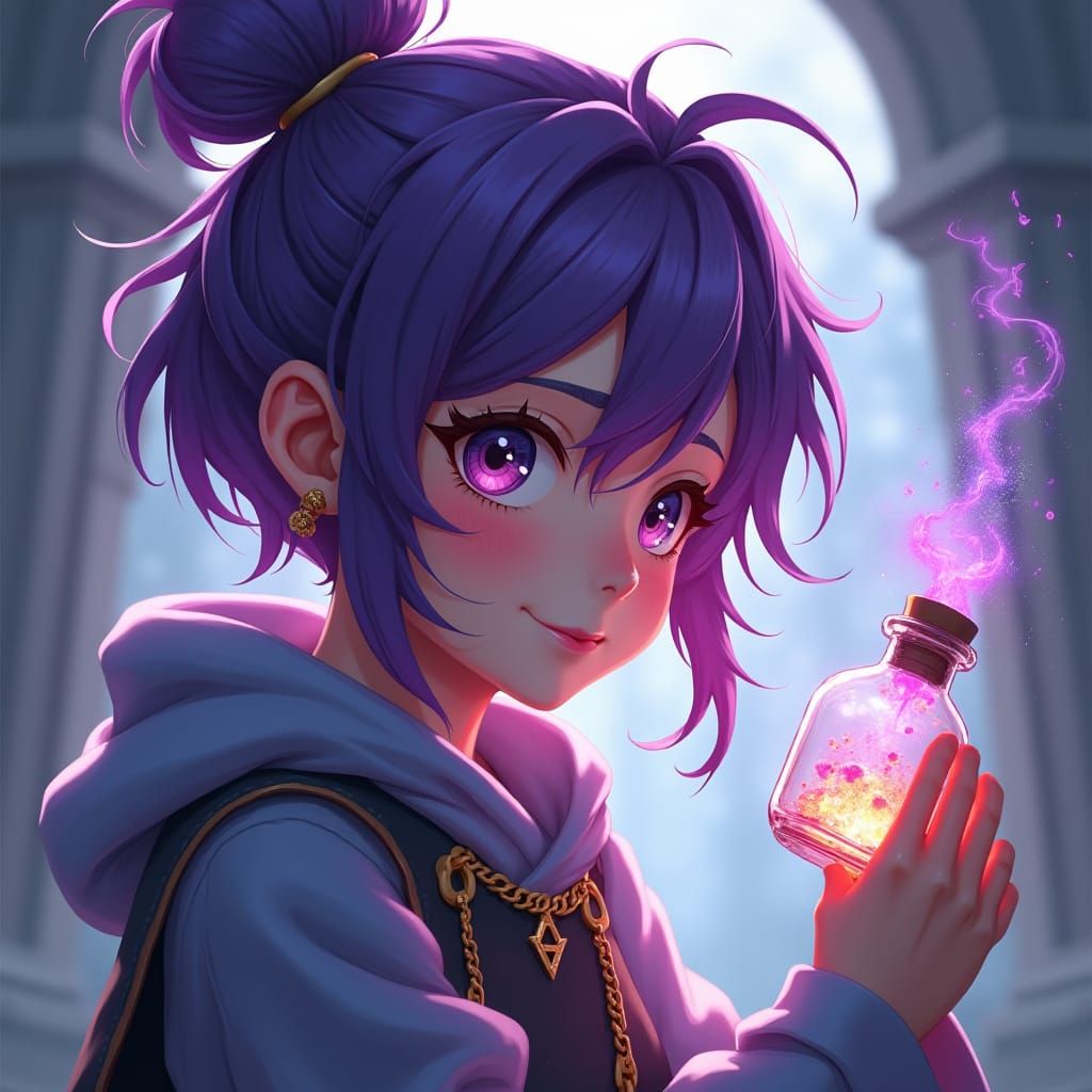 Young Wizard Apprentice Concentrating Magic, in 3D Anime Sty...