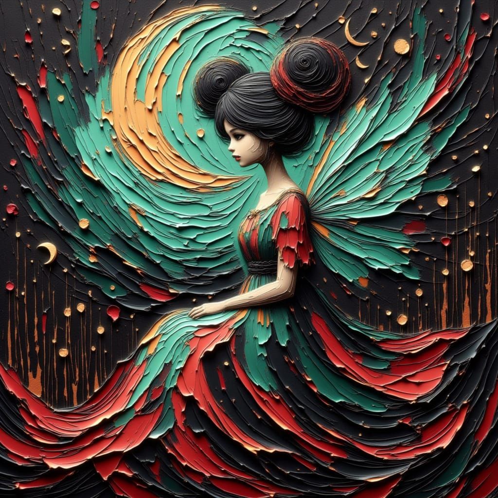 Ethereal Moon Fairy in Psychedelic Pattern Artwork