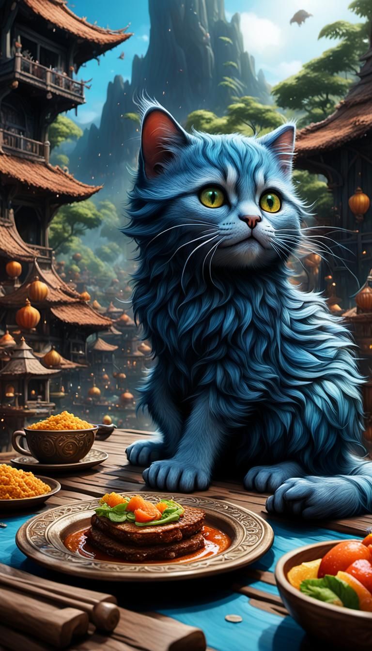 Cute Cat Eating: Digital Matte Painting