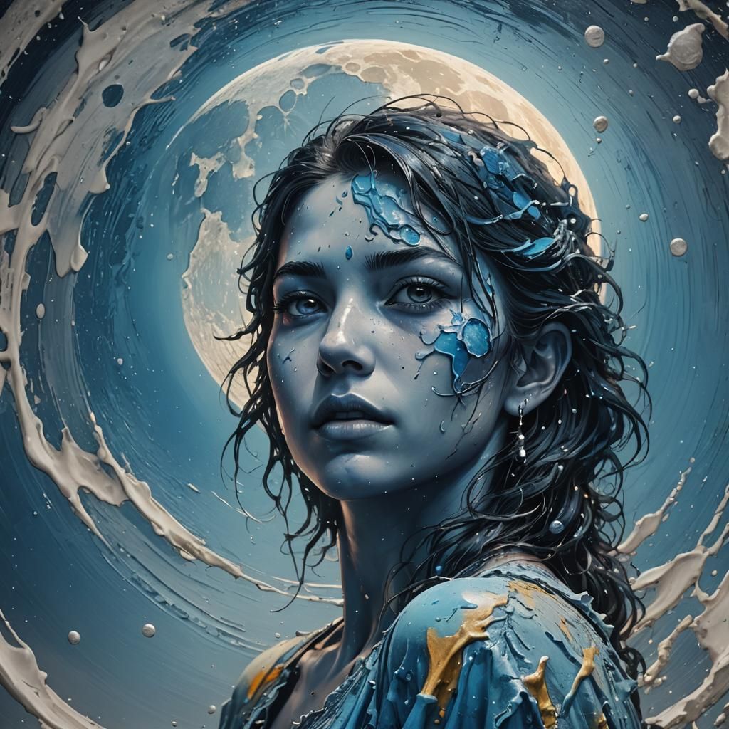 Hyperrealistic Blue Moon Portrait: Standing Alone