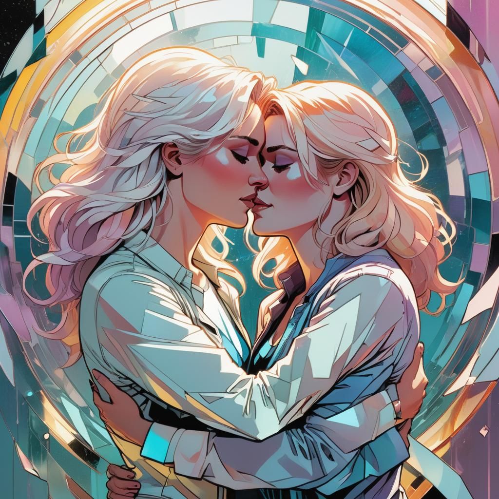 Women Embracing in Comic Book Art Style