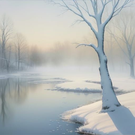 Serene Winter Morning Watercolor Painting