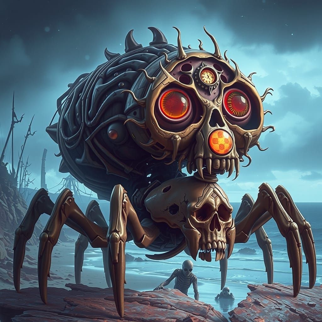 Surreal Skeleton Spider in Dark, Gothic Surrealism Style