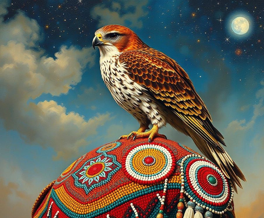 Hawk with Cosmic Visionary Beadwork