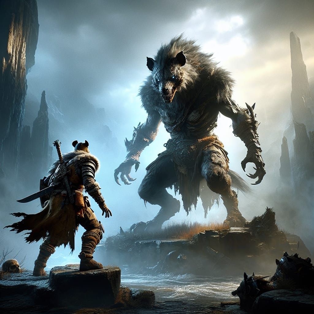 Warrior's Battle: Zombie Hyena in Cinematic Digital Art