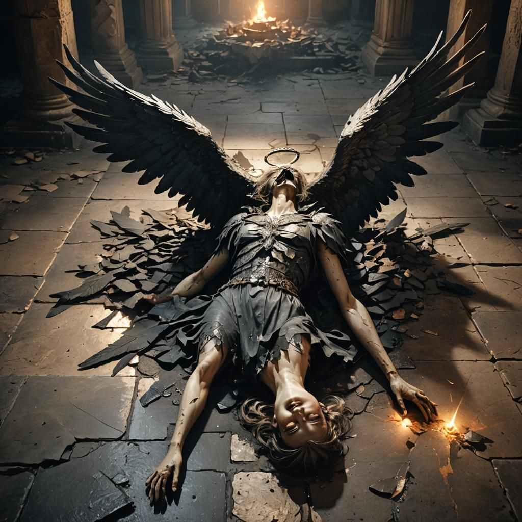 Fallen Angel in Gothic Oil Painting