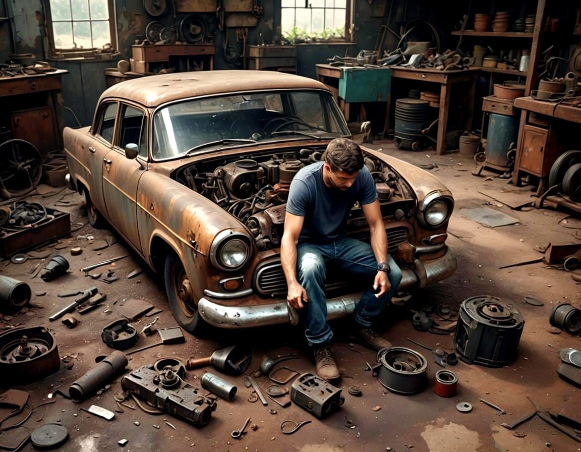 Man Repairing Car Engine in Cinematic 4K