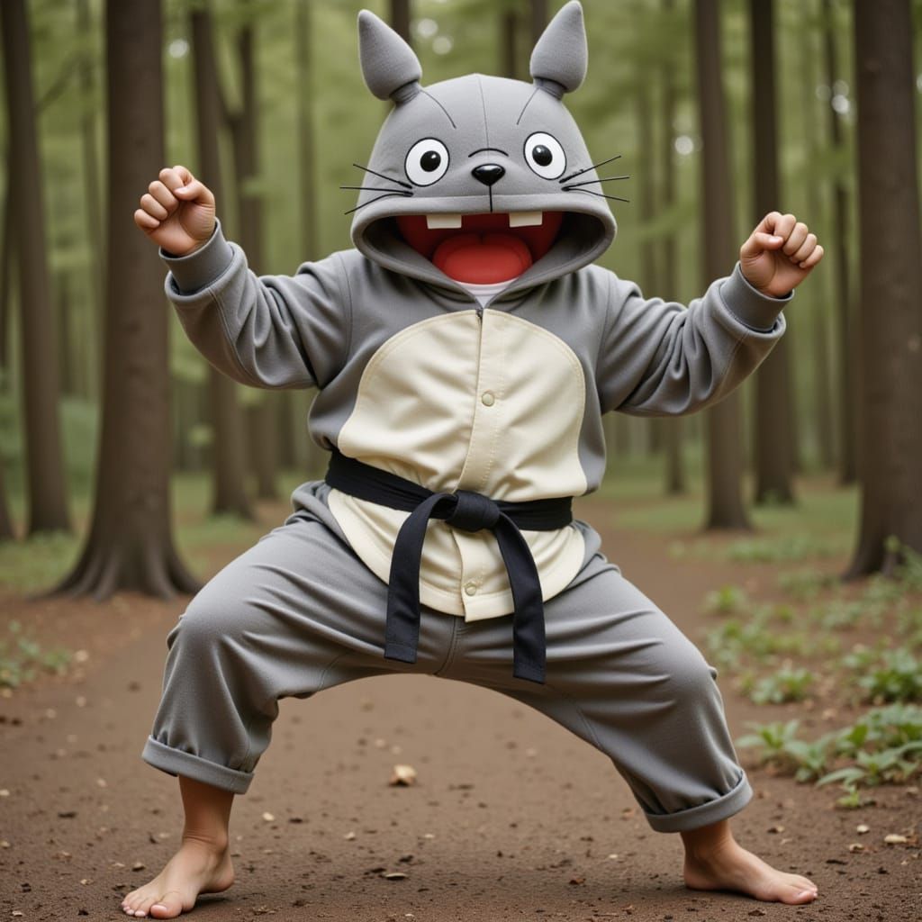 Cyberpunk Karate Kitten in Whimsical Woodland