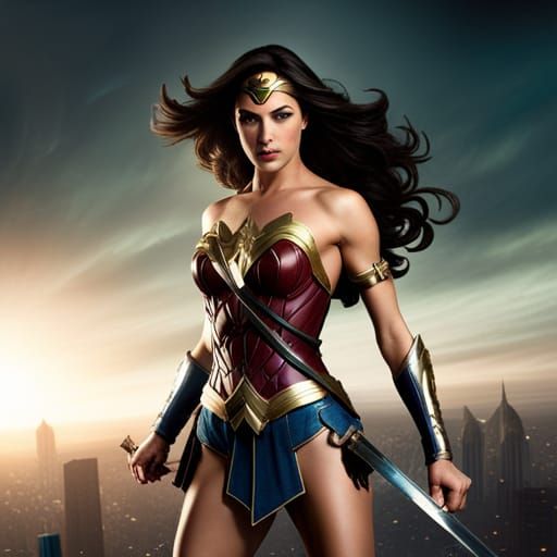 Wonder Woman vs Batman in Dark Fantasy Style