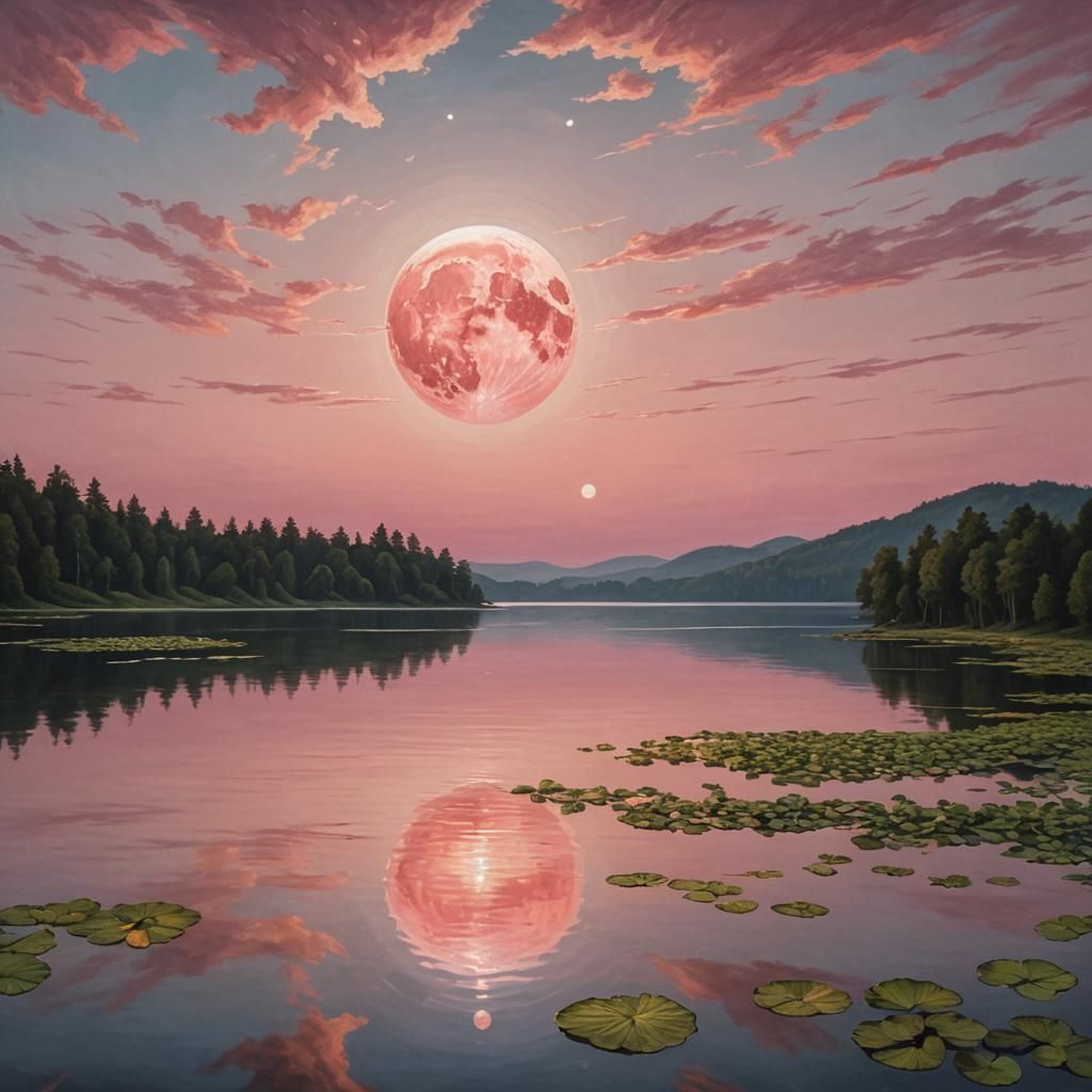 Strawberry Moon in Dreamy Oil Painting Style