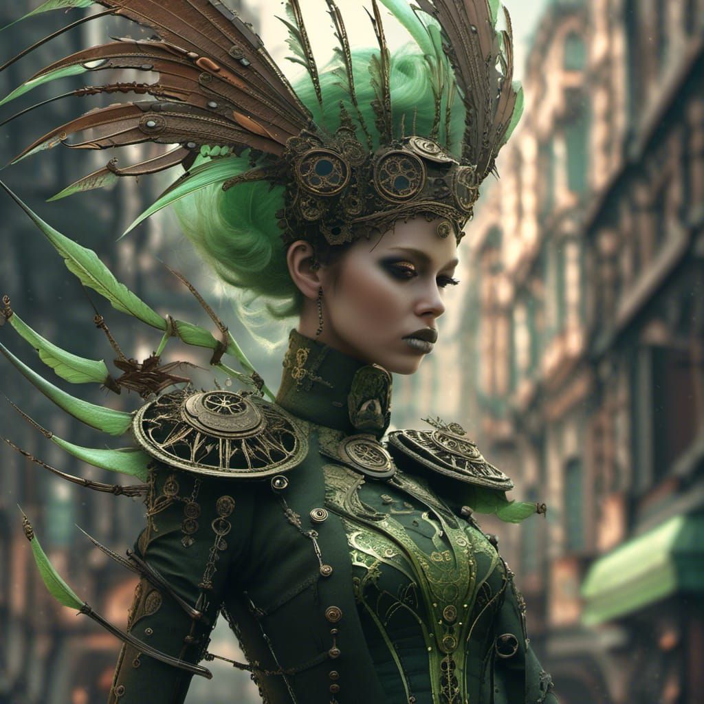 Steampunk Gothic Woman in Apocalyptic City