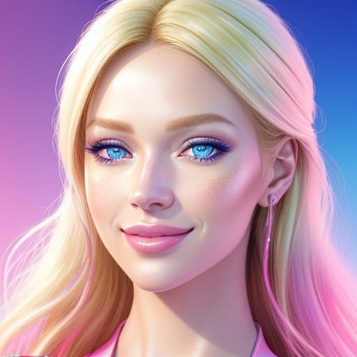 Stunning Hyper-Realistic Portrait of a Blonde Woman in Pink
