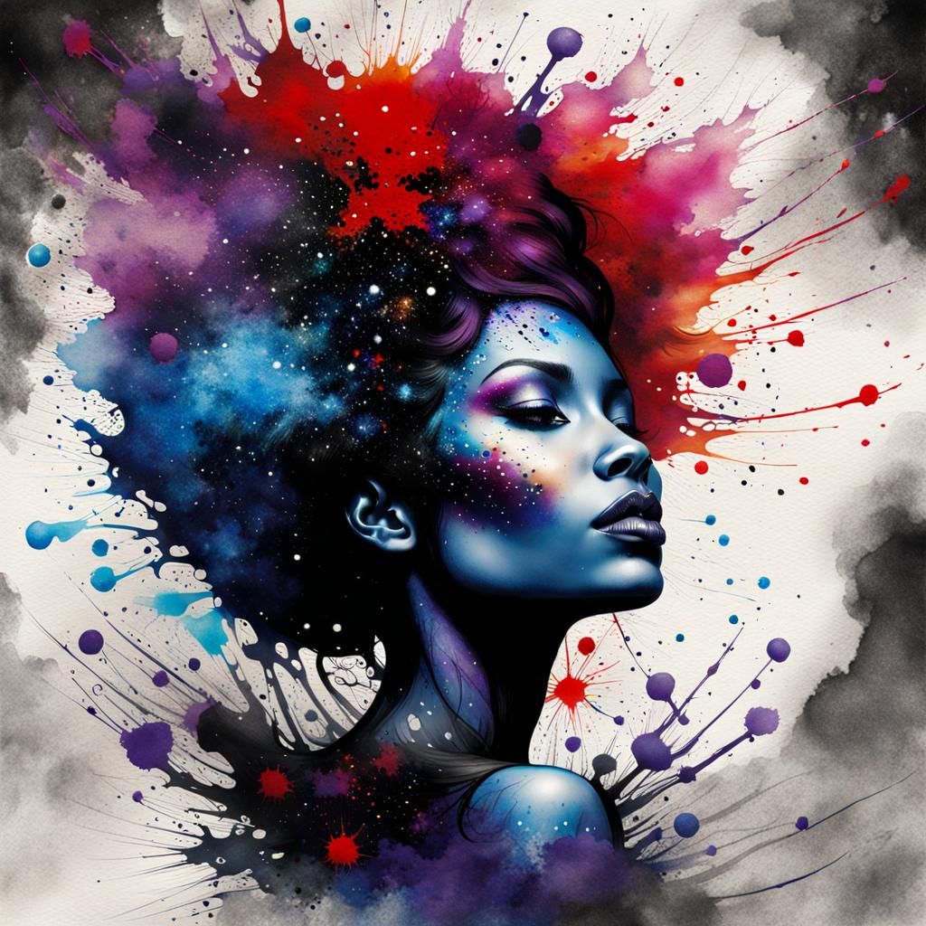 Galaxy Goddess in Vibrant Watercolor Style