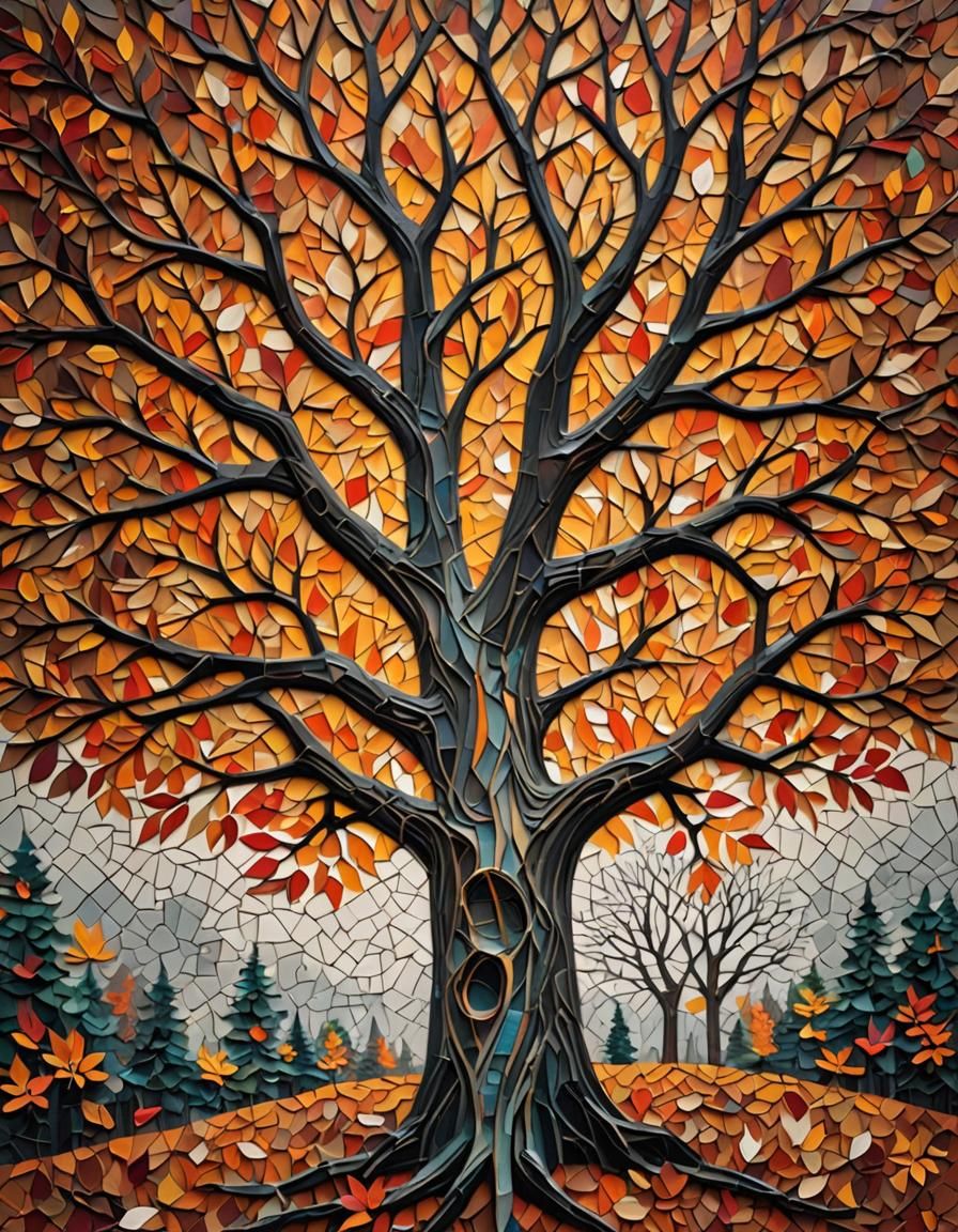 Autumn Tree Mosaic in Paper Collage