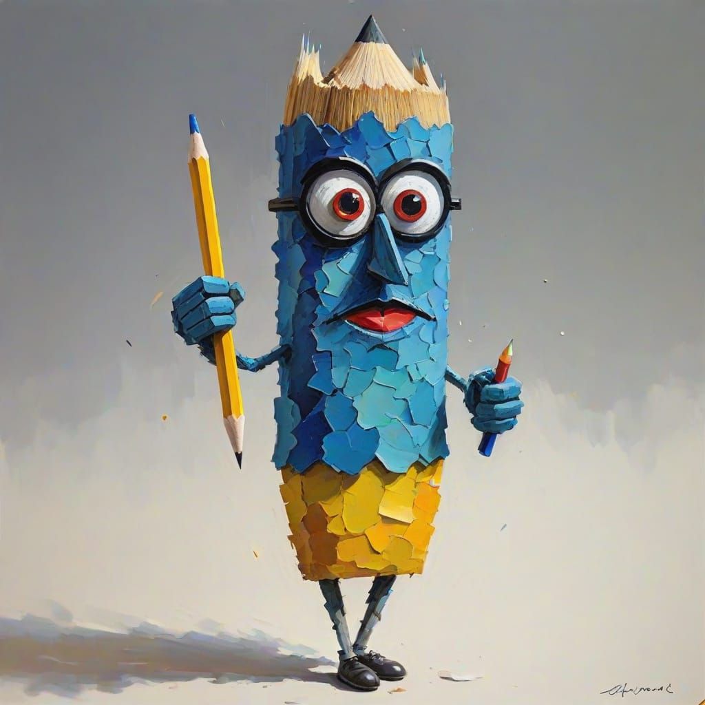 Anthropomorphic Pencil Abstract Art in Neo-Impressionist Sty...