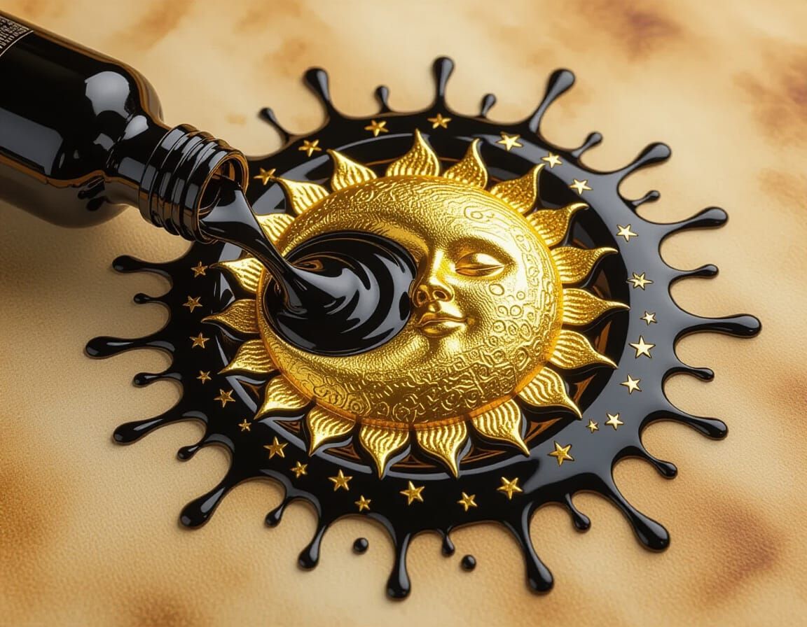 Celestial Fantasy Art with Sun, Moon, and Stars