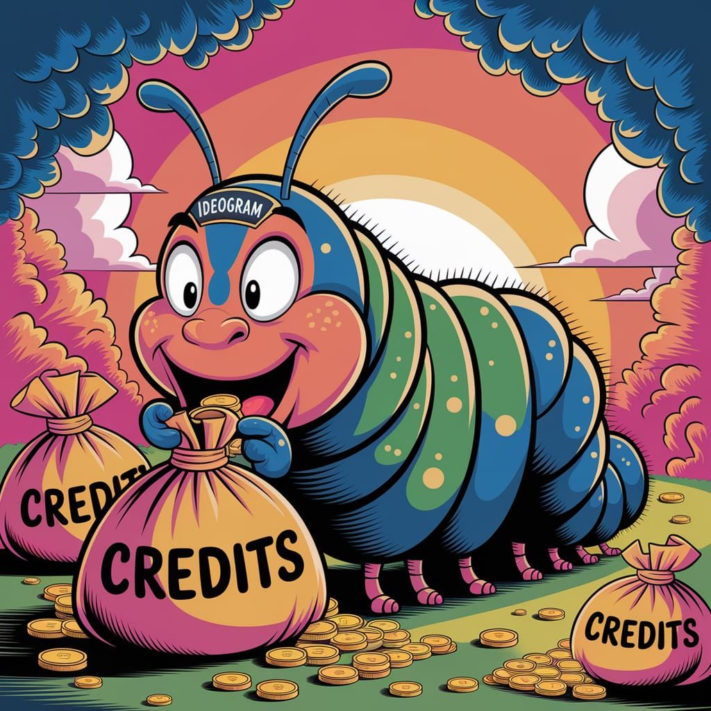 Cartoon Caterpillar Greedily Munching Gold Credits