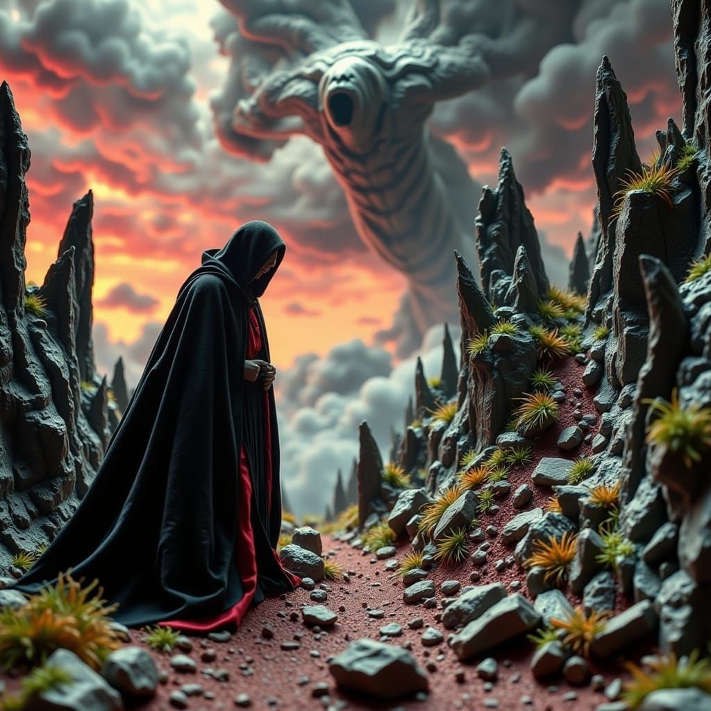 Ethereal Vampire Amidst Apocalyptic Ruin in Cyberpunk Gothic...