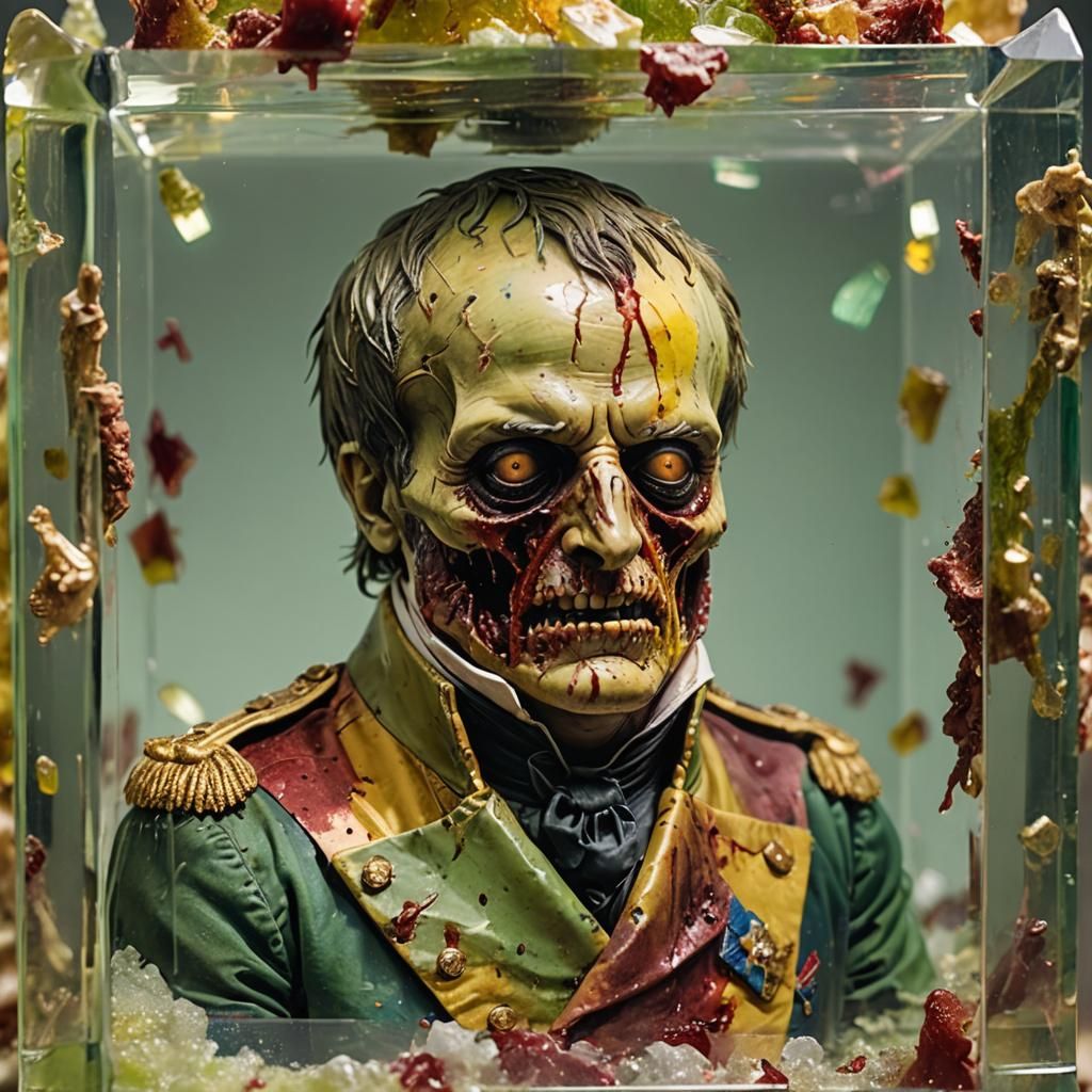Zombie Napoleon in Crystal Cube: Detailed 8K Rendering