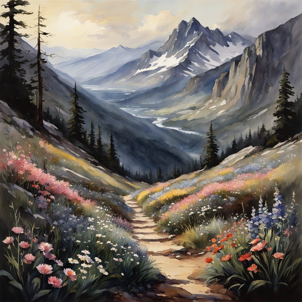 Surreal Watercolor Mountains in Chiaroscuro