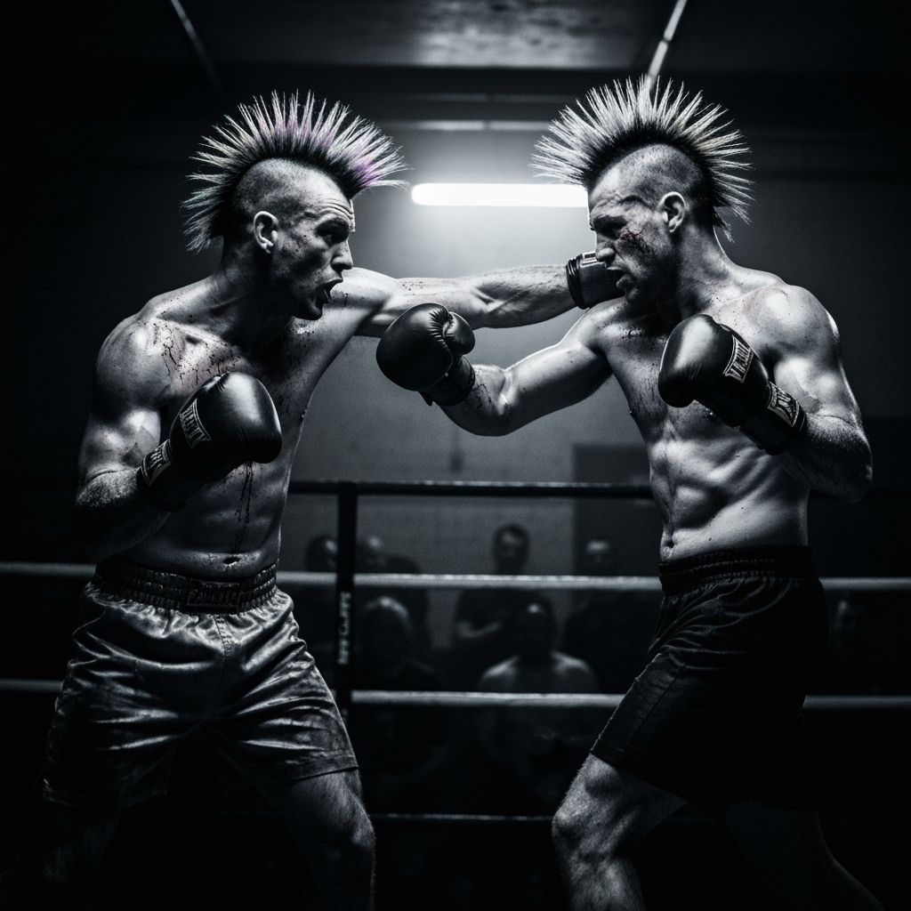 Brutal Underground Boxing Match in Film Noir Style