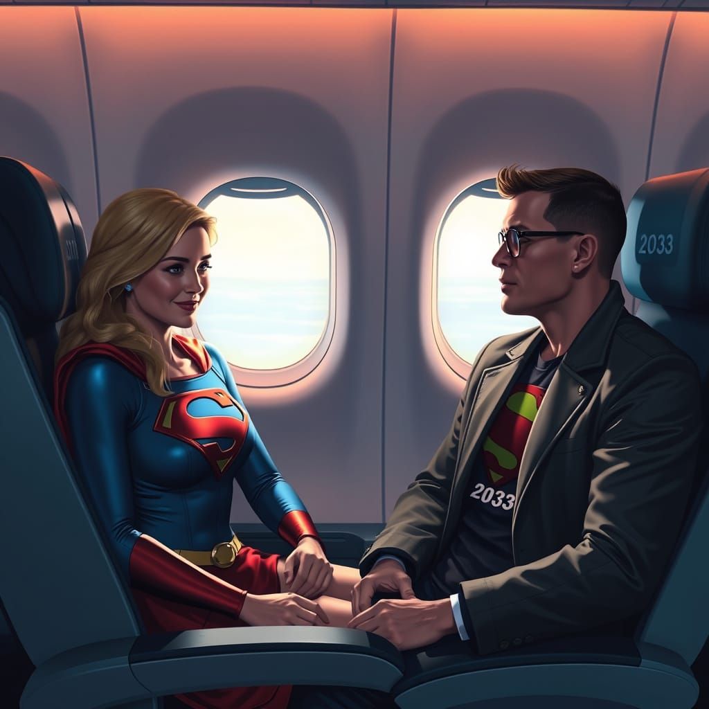 Supergirl and Martian Manhunter on a First-Class Flight