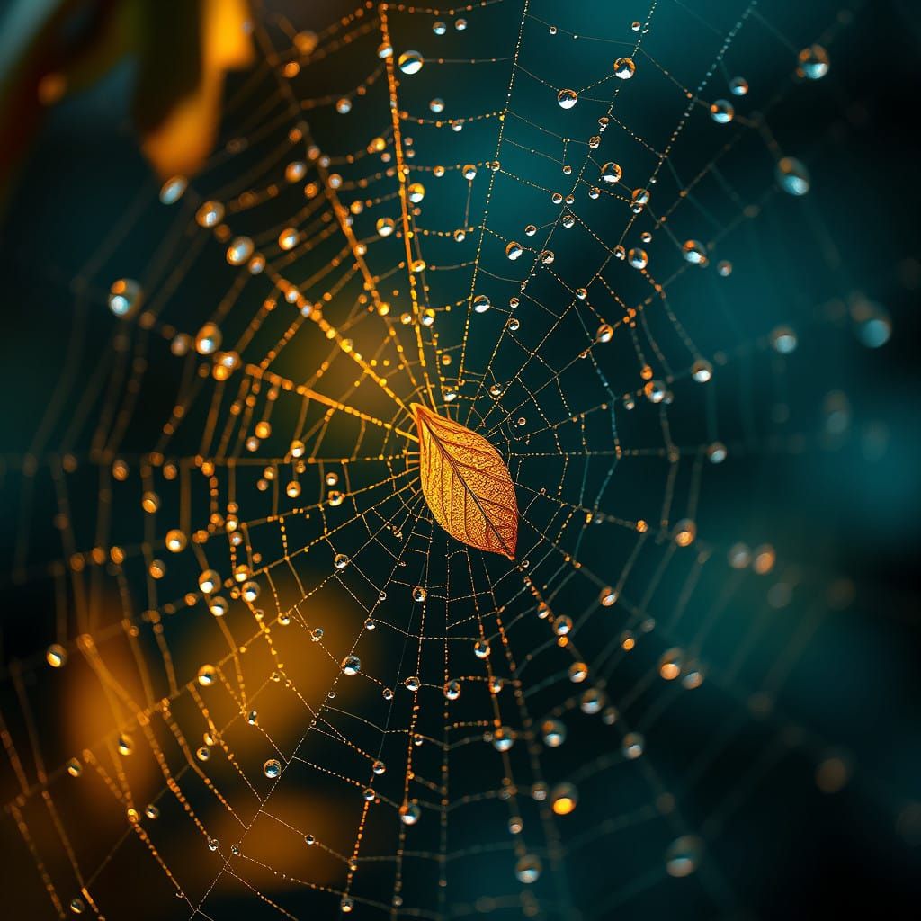 Mystical Spider Web in Golden Light
