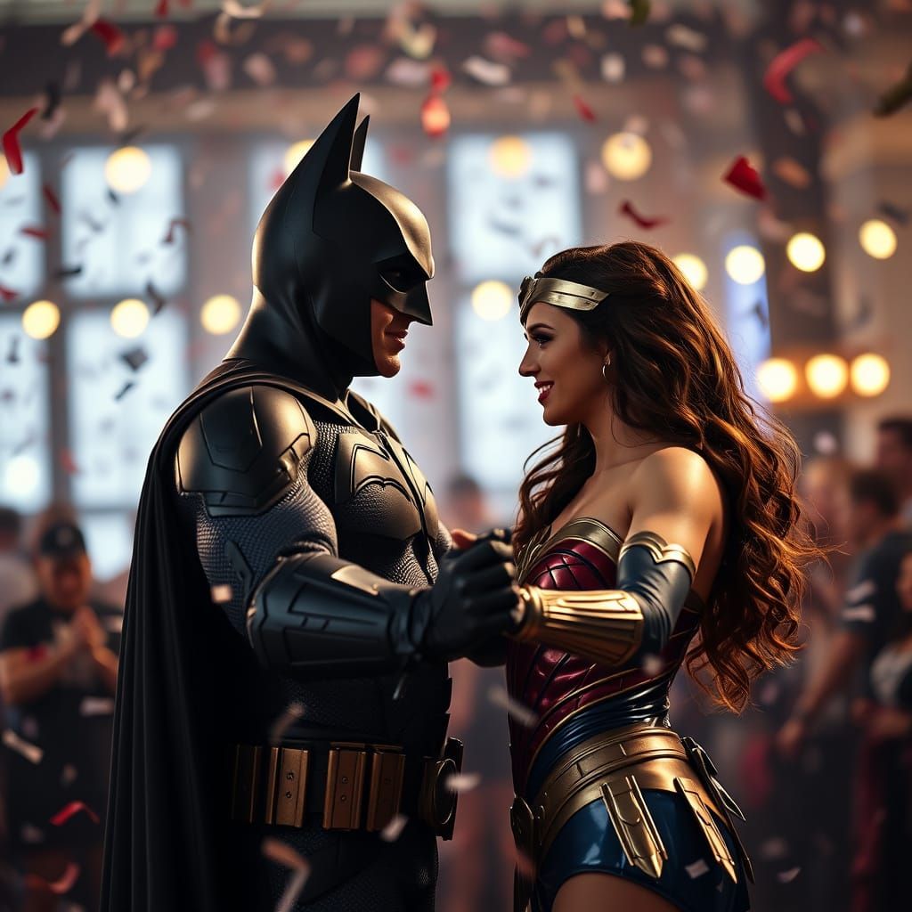 Batman and Wonder Woman Slow Dance Under Confetti