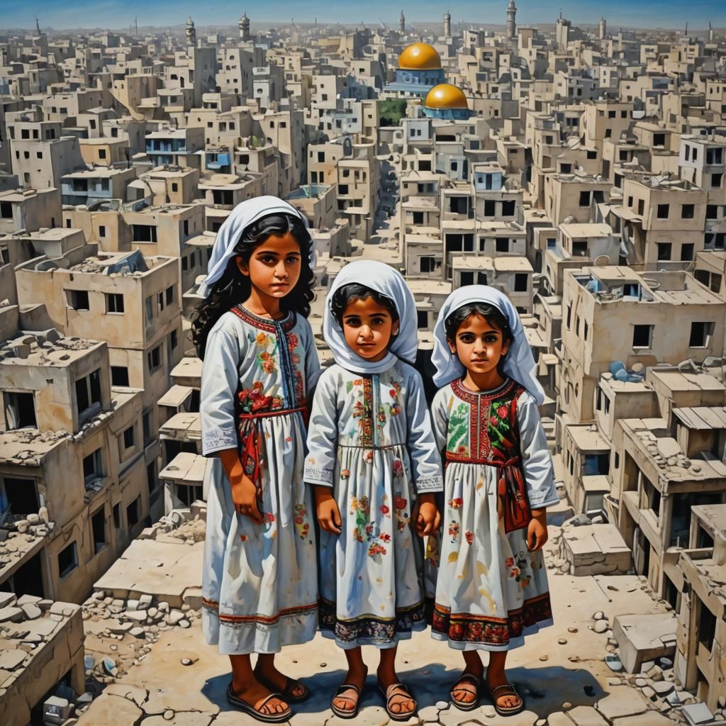 Serene Painting of Twins in Gaza City