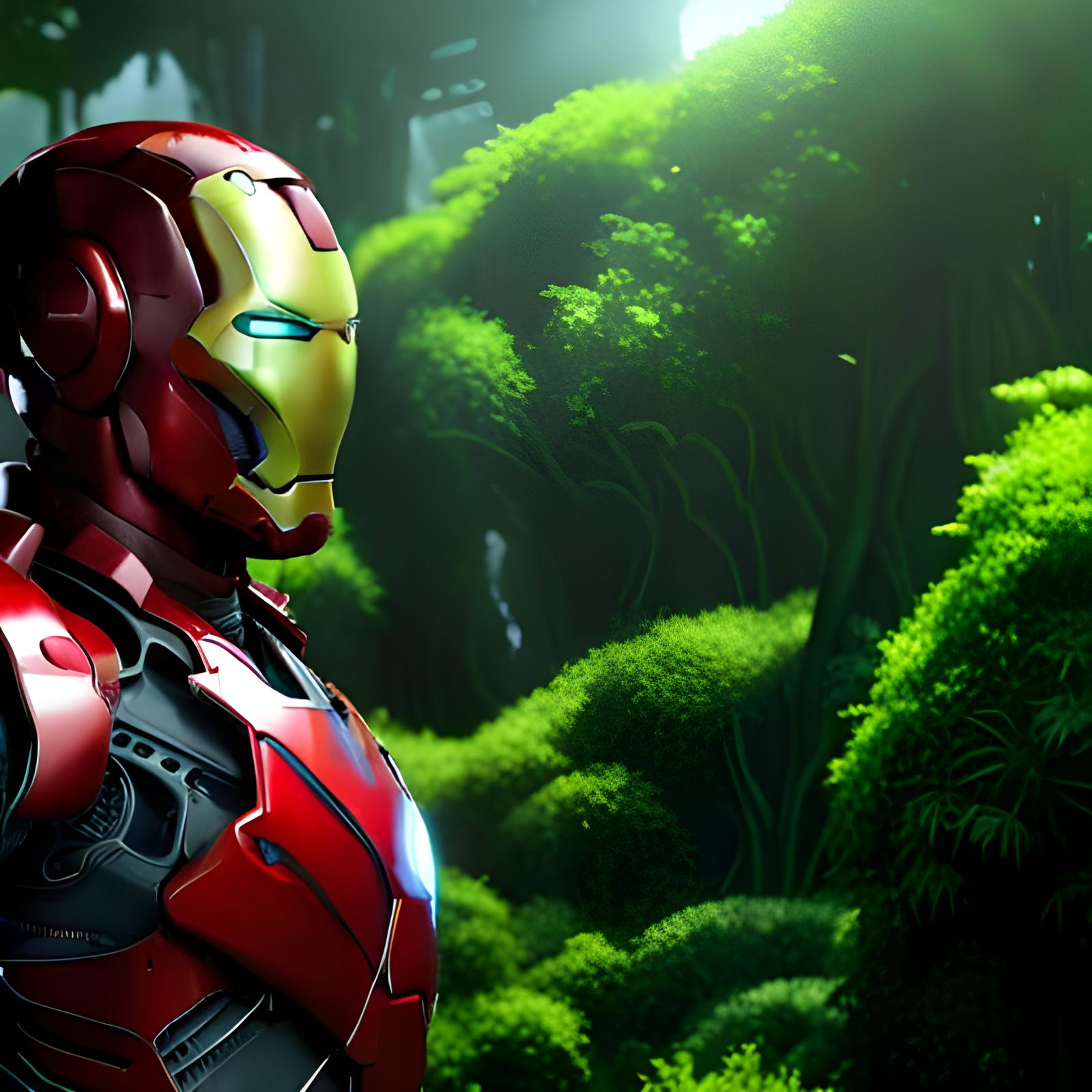Iron Man in Overgrown Jungle, Digital Art