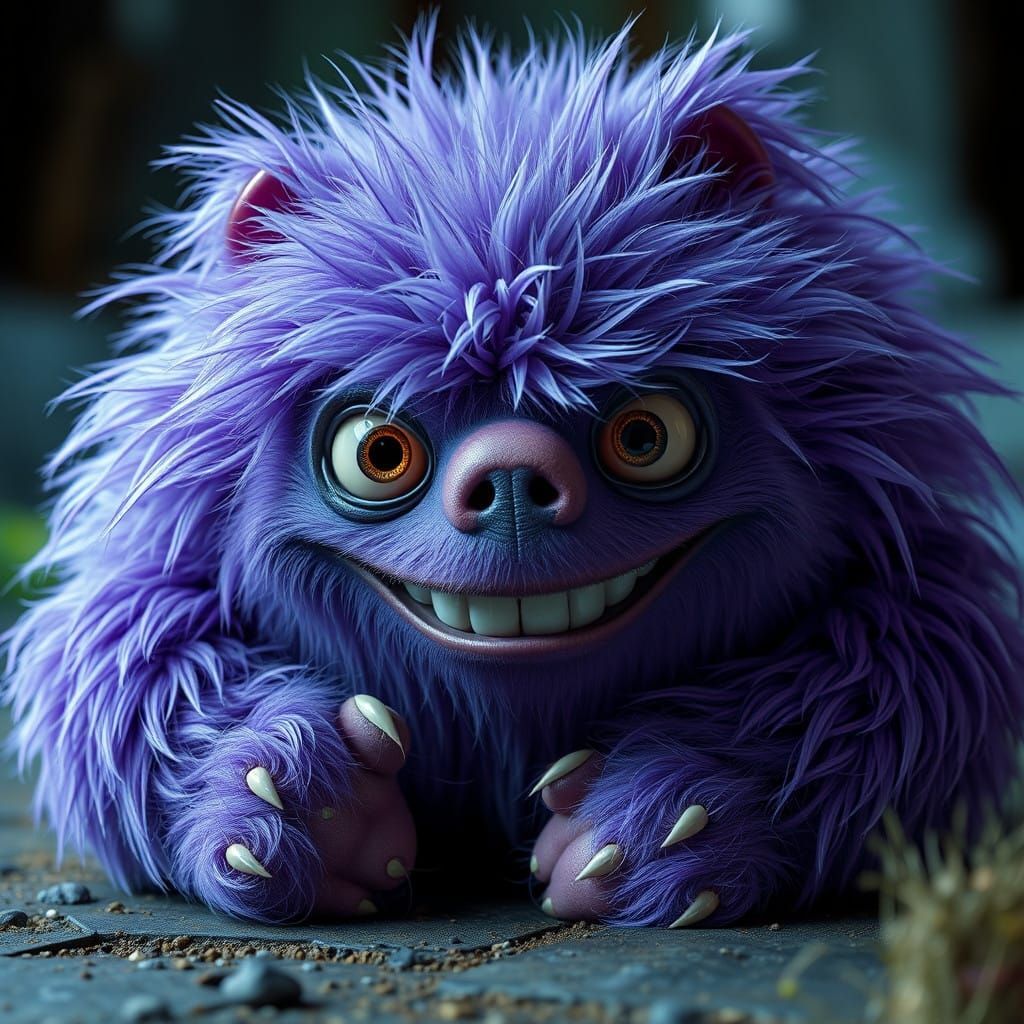 Purple Bugbear with Lavender Fur and Oversized Eyes