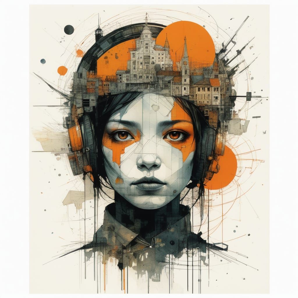 Whimsical Orange Creatures in Mixed Media Style