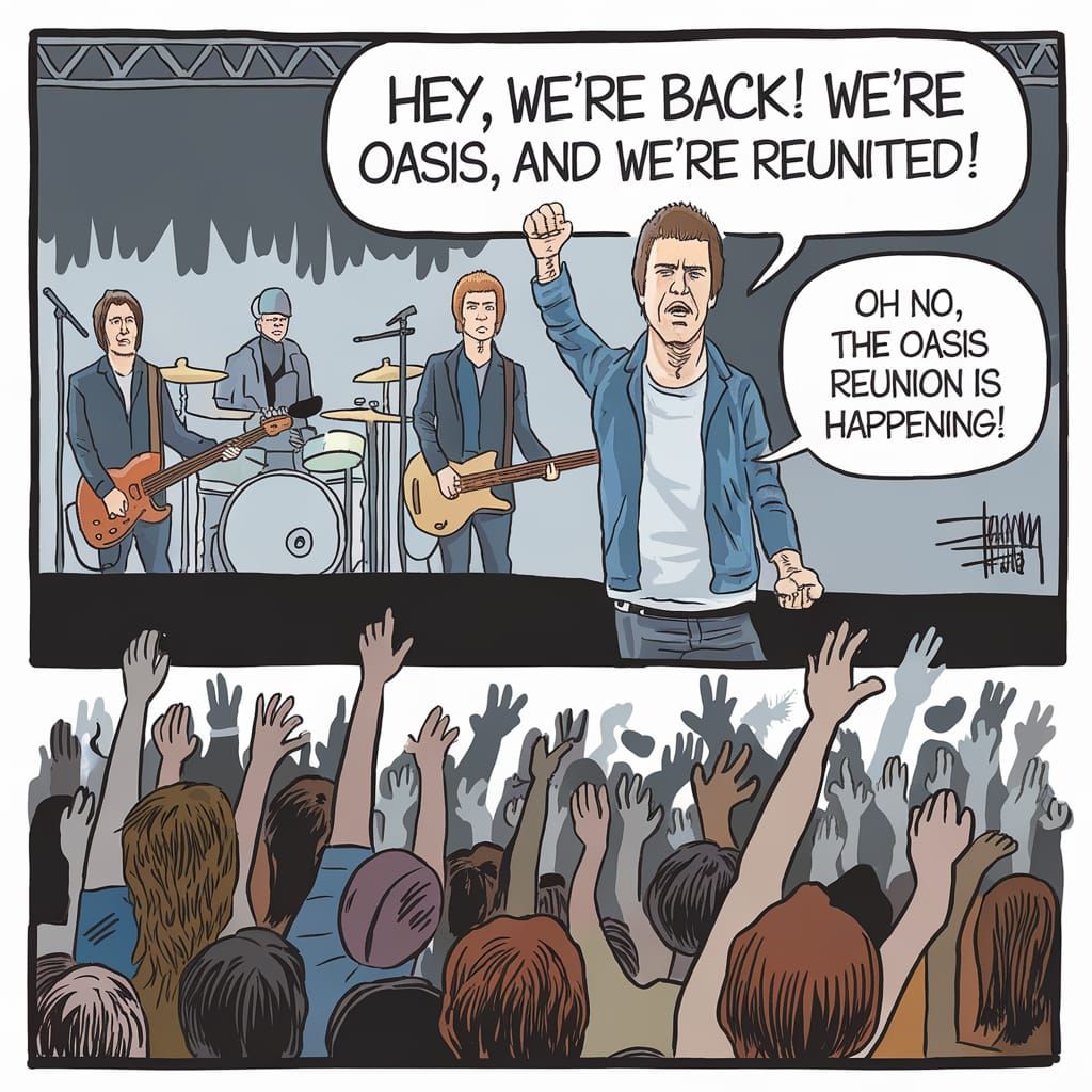 Humorous Newspaper Comic Strip of Oasis Reunion