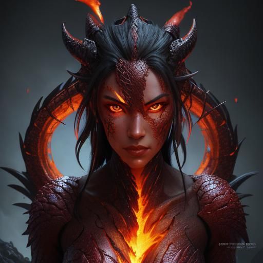 Hyperrealistic Lava Dragon Girl Portrait